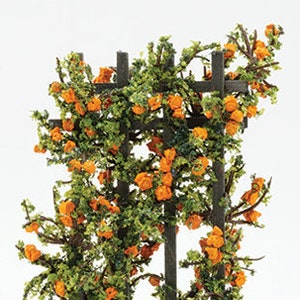 Dollhouse Miniature Trellis with Orange Roses - 1:12 Scale