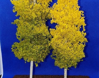 Miniature Aspen Trees Set of 2 – Fall Yellow Green Dollhouse Landscaping Trees, 1:12 Scale Diorama Scenery