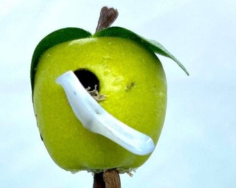 Dollhouse Miniature Green Apple Bird House and Bird -- 1:12 Scale