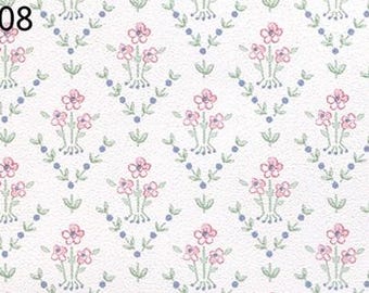 Dollhouse Miniature Prepasted Wallpaper, 3 Pieces - Pink Flower Garden - 1:12 Scale
