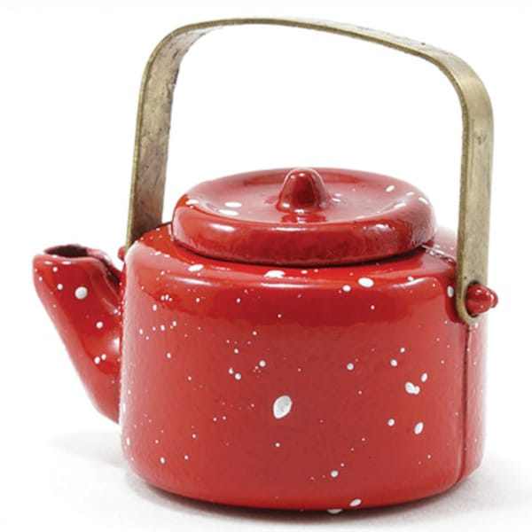 Dollhouse Miniature Red Enamelware/Spatterware Teapot / Tea Kettle - 1:12 Scale