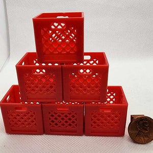 Dollhouse Miniature Red Milk Crate / Record Crate -- 1:12 Scale -- Set of 6