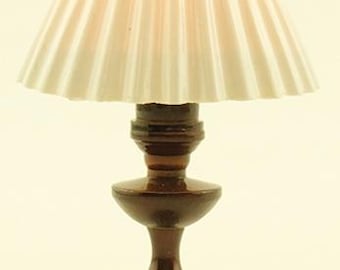 Dollhouse Miniature 12v Table Lamp with White Pleated Shade in 1:12 Scale