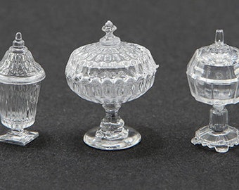 Ensemble de vaisselle à bonbons miniature 3 pièces pour maison de poupée - Chrysnbon - Transparent - Echelle 1/12