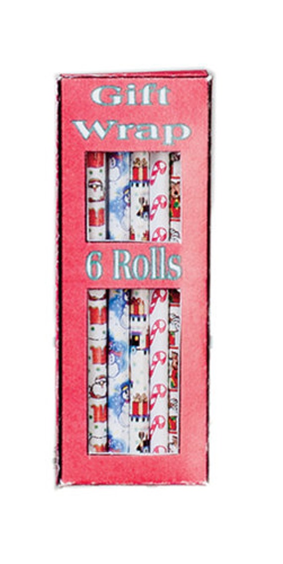 Dollhouse Miniature Christmas Gift Wrap Rolls in Box - 1:12 Scale