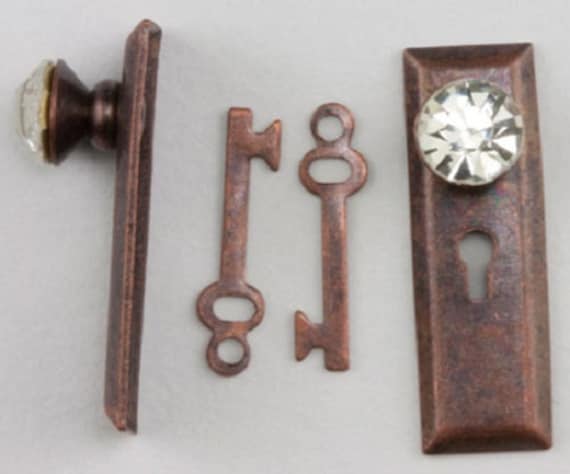 Pomello Per Porta In Miniatura – Bronzo Ornato Con Maniglia In Cristallo E Chiave – Scala 1:12 Handley