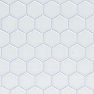 Puede incluir: Patrón sin costuras de baldosas hexagonales blancas. Cada baldosa tiene un borde biselado ligeramente elevado, creando un sutil efecto tridimensional. El color y la forma uniformes sugieren una estética moderna y limpia, adecuada para diversas aplicaciones de diseño.