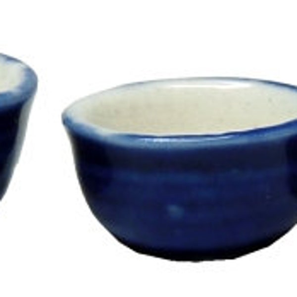 Dollhouse Miniature Set of 3 Ceramic Bowls - Royal Blue - 1:12 Scale