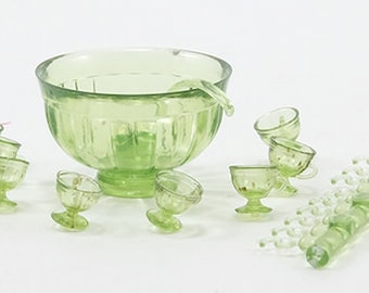 Dollhouse Miniature 8 Piece Punch Bowl Set - Green - Chrysnbon 1:12 Scale
