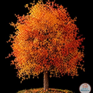 Arbre d'automne fait main miniature pour maison de poupée : érable rouge orangé - 4" 6" ou 8" de haut