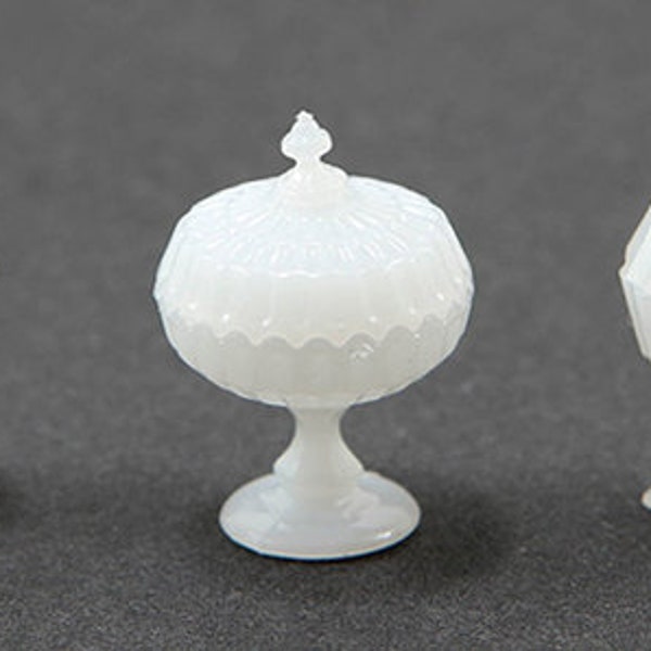 Dollhouse Miniature 3 Piece Candy Dish Set - Milk Glass Color - 1:12 Scale