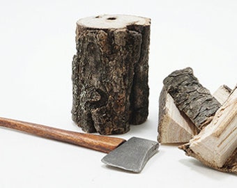 Dollhouse Miniature Axe / Stump / Logs - 1:12 Scale
