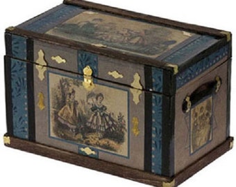 Kit de baúl en miniatura para casa de muñecas, estilo de moda de 1860, escala 1:12
