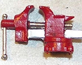 Dollhouse Miniature Top Mount Bench Vise - Red - 1:12 Scale