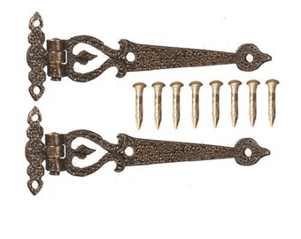 Dollhouse Miniature Antique Large Brass Hinges with 8 Pins (2 pk) - 1:12 Scale #S1612