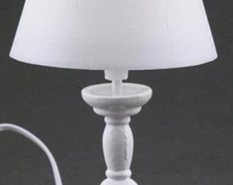 Dollhouse Miniature 12v White Farmhouse Table Lamp in 1:12 Scale