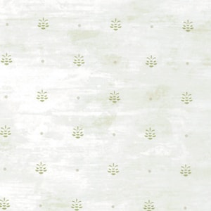 May include: A light off-white surface featuring a repeating pattern of small, sage green stylized pinecone icons arranged in a grid, interspersed with tiny, subtle sage green dots between each of the pinecone motifs across the entire field.