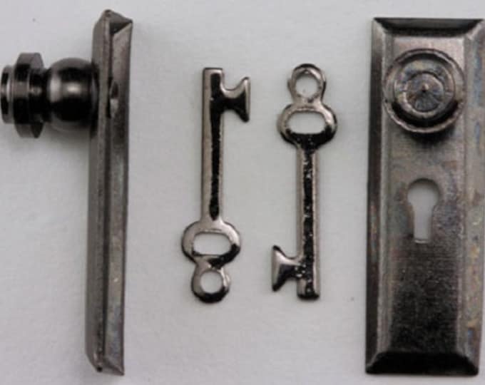 Dollhouse Miniature Door Knobs W/key Plate Pewter 2 Pk Etsy