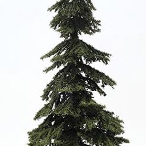 Peut inclure: Un petit modèle d'arbre de Noël vert foncé, avec une base marron. L'arbre a une forme conique et des branches denses, créant un aspect réaliste. Idéal pour les décorations de Noël ou les maquettes.