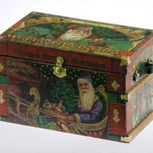 Dollhouse Miniature Trunk Kit -- Lithograph Christmas / Santa -- 1:12 Scale