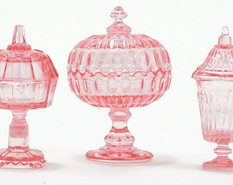 Ensemble de porte-bonbons miniature 3 pièces pour maison de poupée - Chrysnbon - Rose - Echelle 1/12