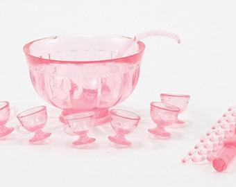 Dollhouse Miniature 8 Piece Punch Bowl Set - Pink - Chrysnbon 1:12 Scale