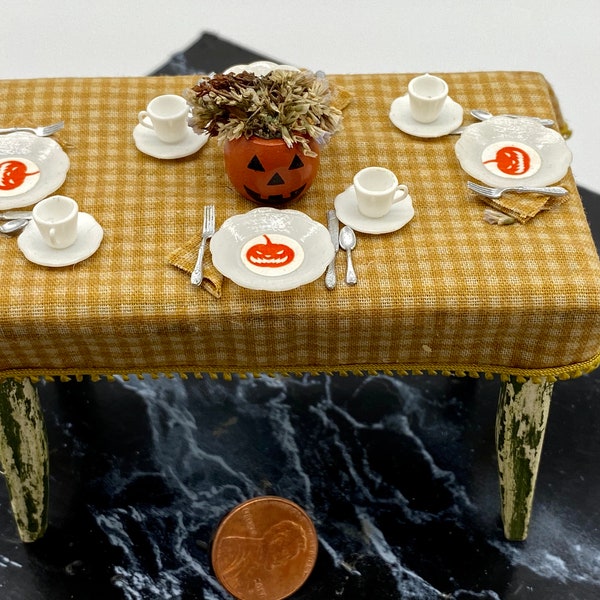 Dollhouse Miniature Halloween/Haunted House Table with Skull Chairs - 1:12 Scale - OOAK - FREE SHIPPING!