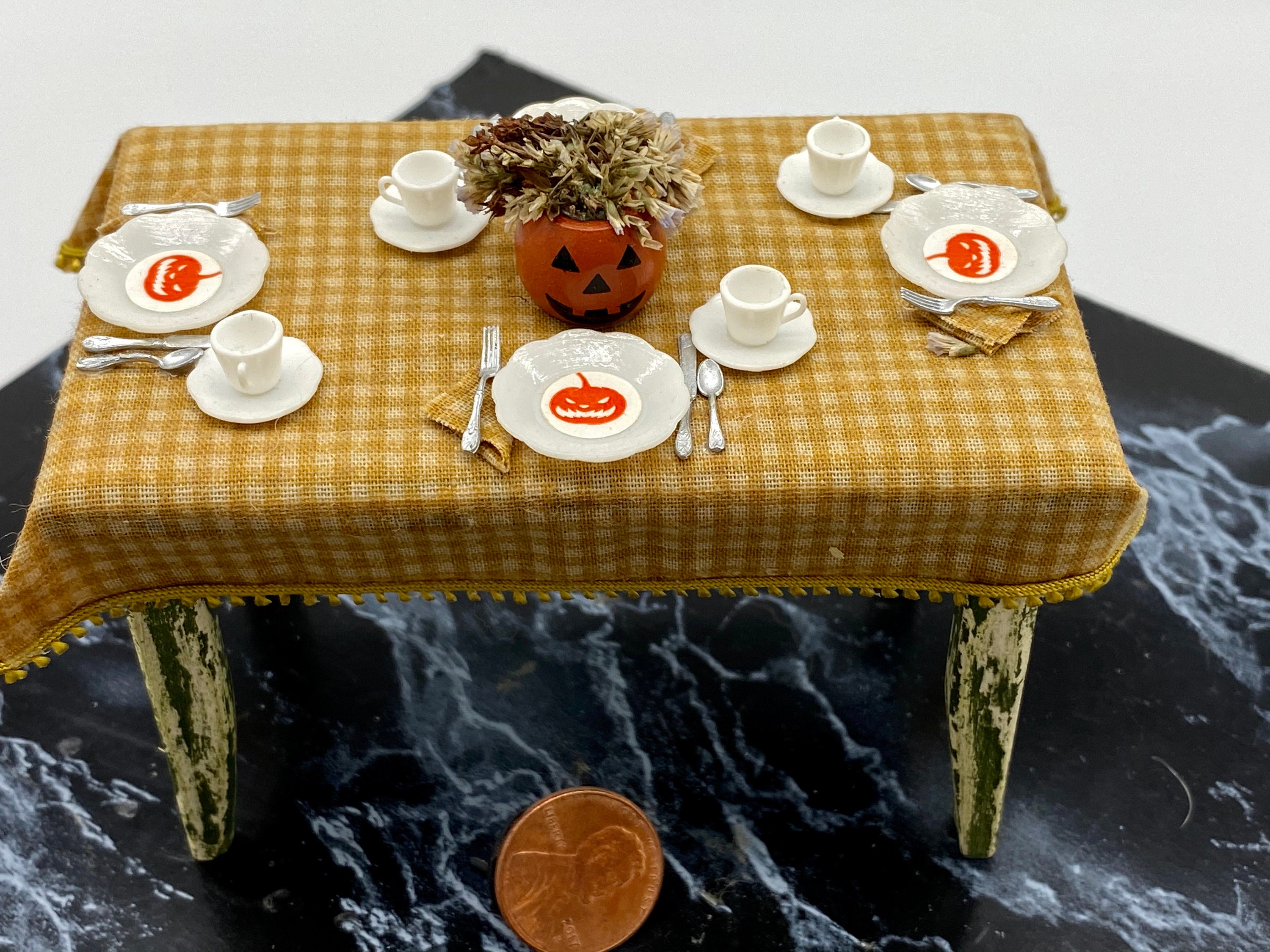 table Halloween furniture 2 chairs SET Haunted dollhouse miniatures cabinet