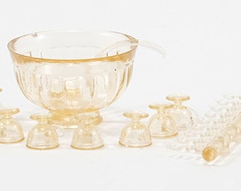 Dollhouse Miniature 8 Piece Punch Bowl Set - Amber - Chrysnbon 1:12 Scale