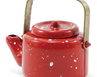 Dollhouse Miniature Red Spatterware Tea Kettle - 1:12 Scale