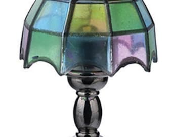 Dollhouse Miniature LED Tiffany Lamp with Nickel Base in 1:12 Scale