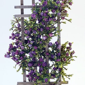 Dollhouse Miniature Trellis with Purple Roses - 1:12 Scale