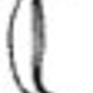 May include: A black and white line drawing of a vertical furniture handle. The handle features a curved central bar connecting two circular mounting plates at the top and bottom, each containing three small dots representing screw holes.