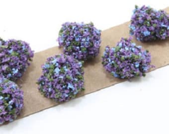 Dollhouse Miniature Set of Purple and Blue  Border Plants / Bushes - 1:12 Scale