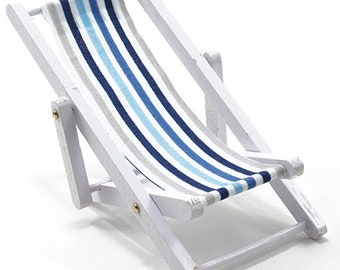 Dollhouse Miniature Blue and White Foldable Beach Chair - 1:12 Scale