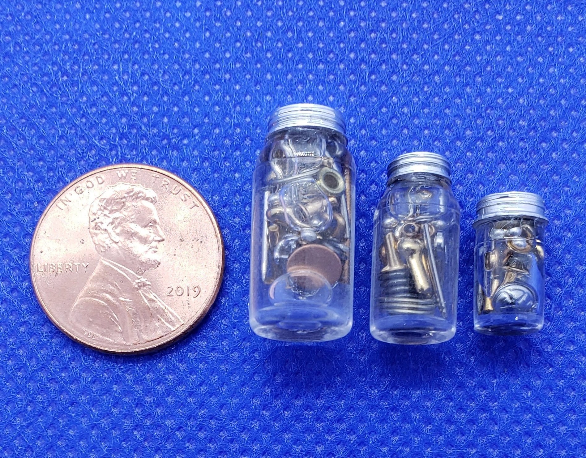 Dollhouse Miniature 3 Jars of Nuts and Bolts - 1:12 Scale
