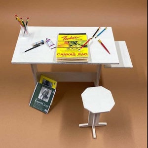 Dollhouse Miniature Artist Desk and Stool Kit - 1:12 Scale