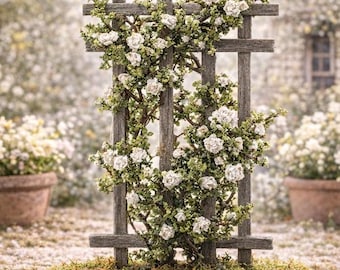 Miniature White Rose Trellis – 1:12 Scale Climbing Roses for Dollhouse Garden, Wedding Scene & Diorama (Approx. 4”)