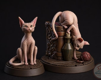 Dollhouse Miniature Sphynx Cat Figurine - 1-12 1-24 1-48 Scale - Sitting or Playing - Unpainted Resin
