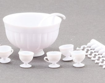 Dollhouse Miniature 8 Piece Punch Bowl Set - White - Chrysnbon 1:12 Scale
