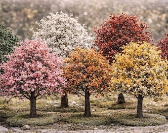 Miniature Tree Variety Pack – 6 Piece Dollhouse Landscaping Trees, Model Diorama Scenery, Fairy Garden Trees, Mixed Colors