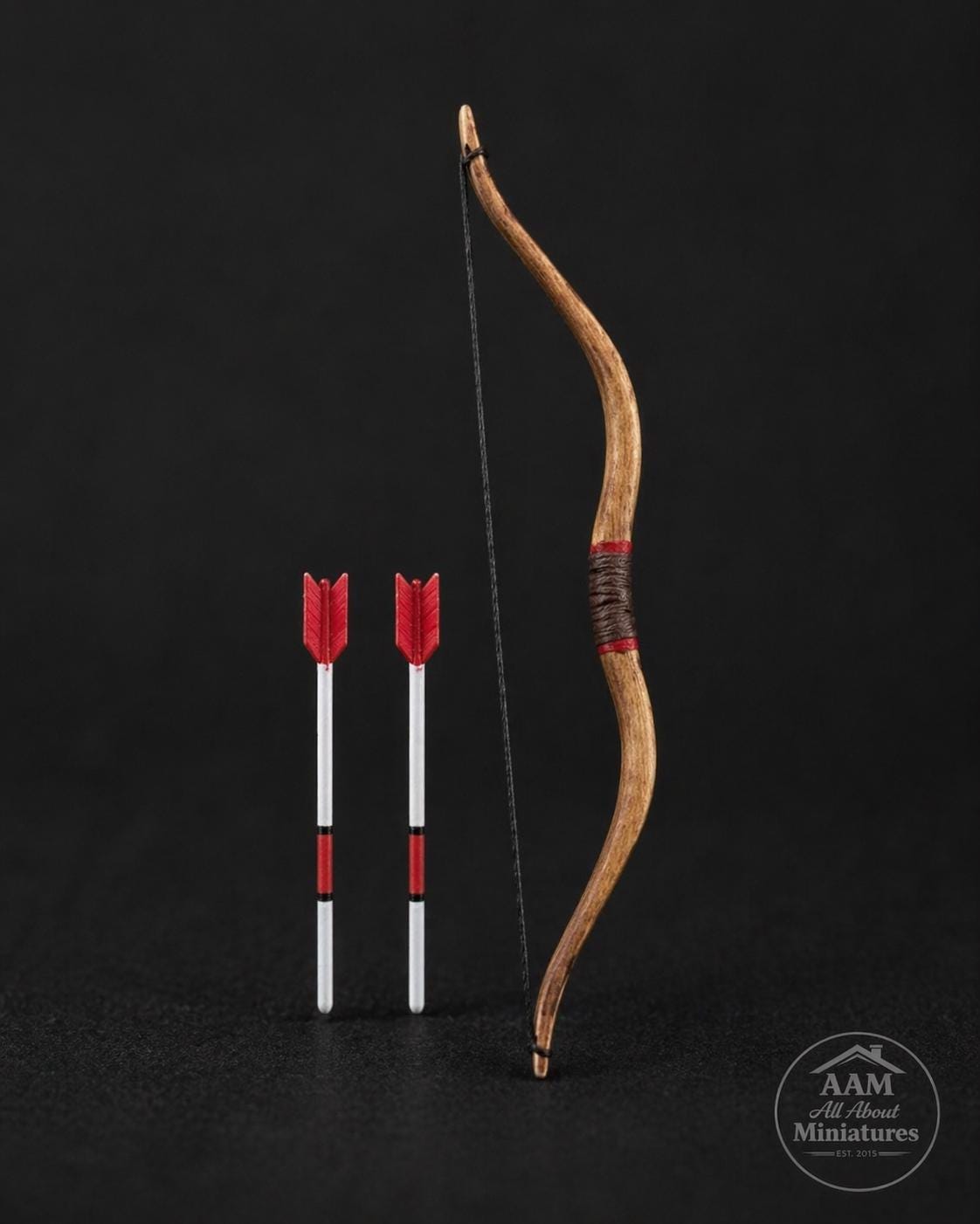 Terry Harville Recurve Bow With Red Arrows – Handmade 1:12 Scale