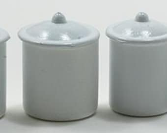 Dollhouse Miniature 4 Piece White Canister Set - 1:12 Scale