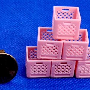 Dollhouse Miniature PINK Milk Crate / Record Crate -- 1:24 / Half Scale -- Set of 6