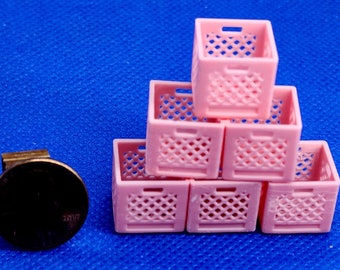 Dollhouse Miniature PINK Milk Crate / Record Crate -- 1:24 / Half Scale -- Set of 6