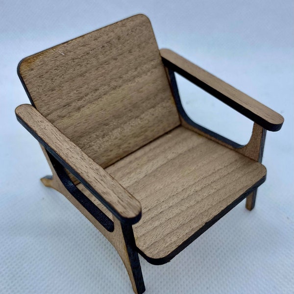 Dollhouse Miniature Mid Century Modern LOUNGE Chair KIT - Walnut - 1:12 Scale