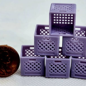 Dollhouse Miniature LAVENDER Milk Crate / Record Crate -- 1:24 / Half Scale -- Set of 6
