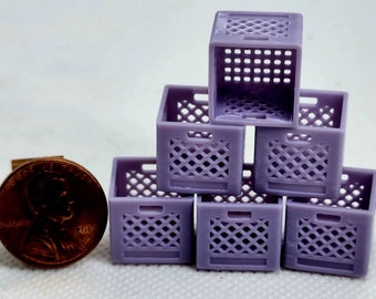 Dollhouse Miniature LAVENDER Milk Crate / Record Crate -- 1:24 / Half Scale -- Set of 6