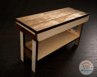 Dollhouse Miniature Half Scale Kitchen Work Table Kit - 1-24 Scale - Laser Cut Maple