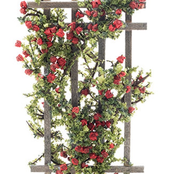 Dollhouse Miniature Trellis with Red Roses - 1:12 Scale